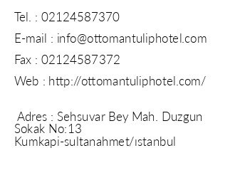 Ottoman Tulip Hotel iletiim bilgileri